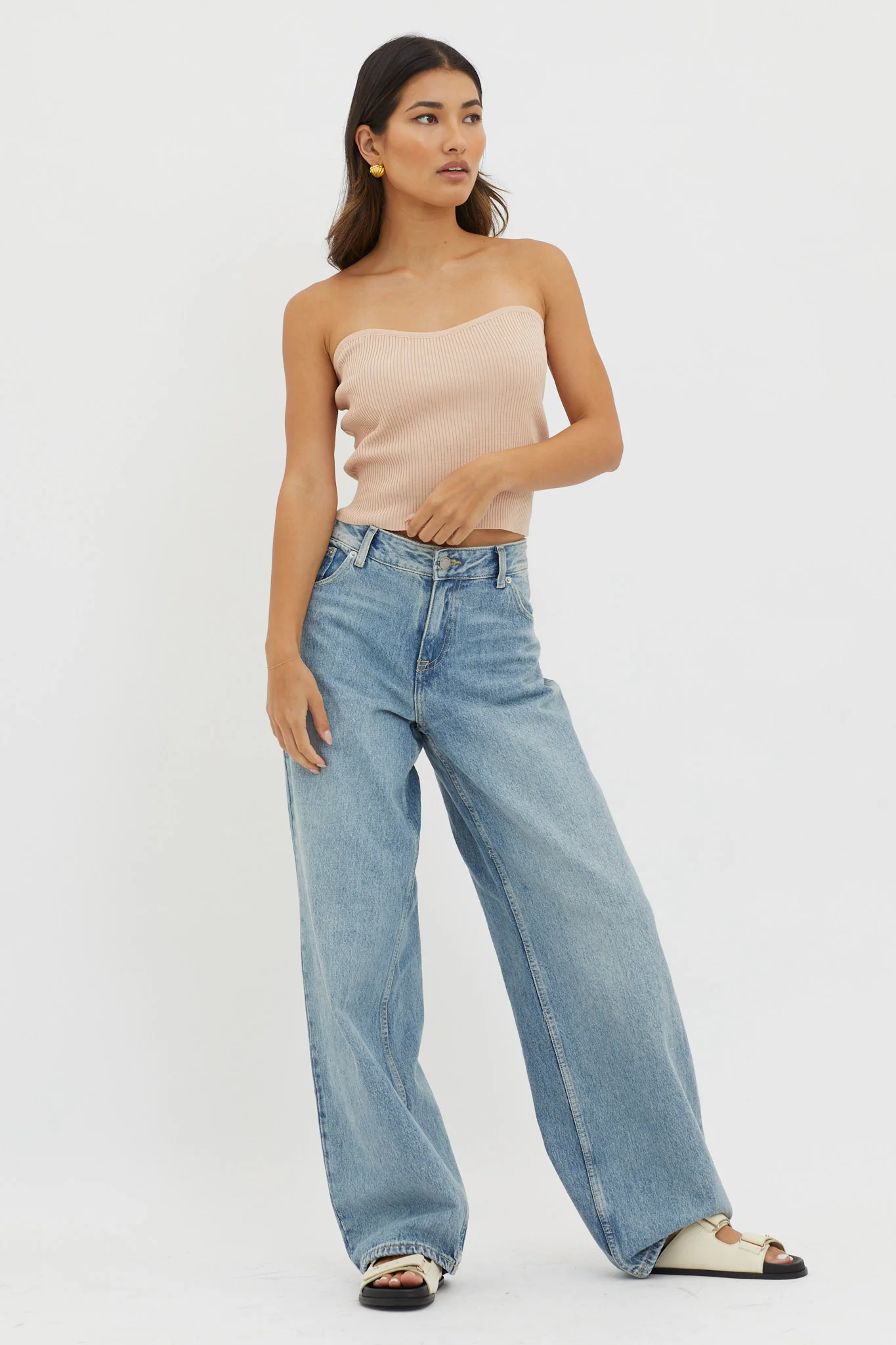 Flora Strapless Knit Top Mocha - Image 3