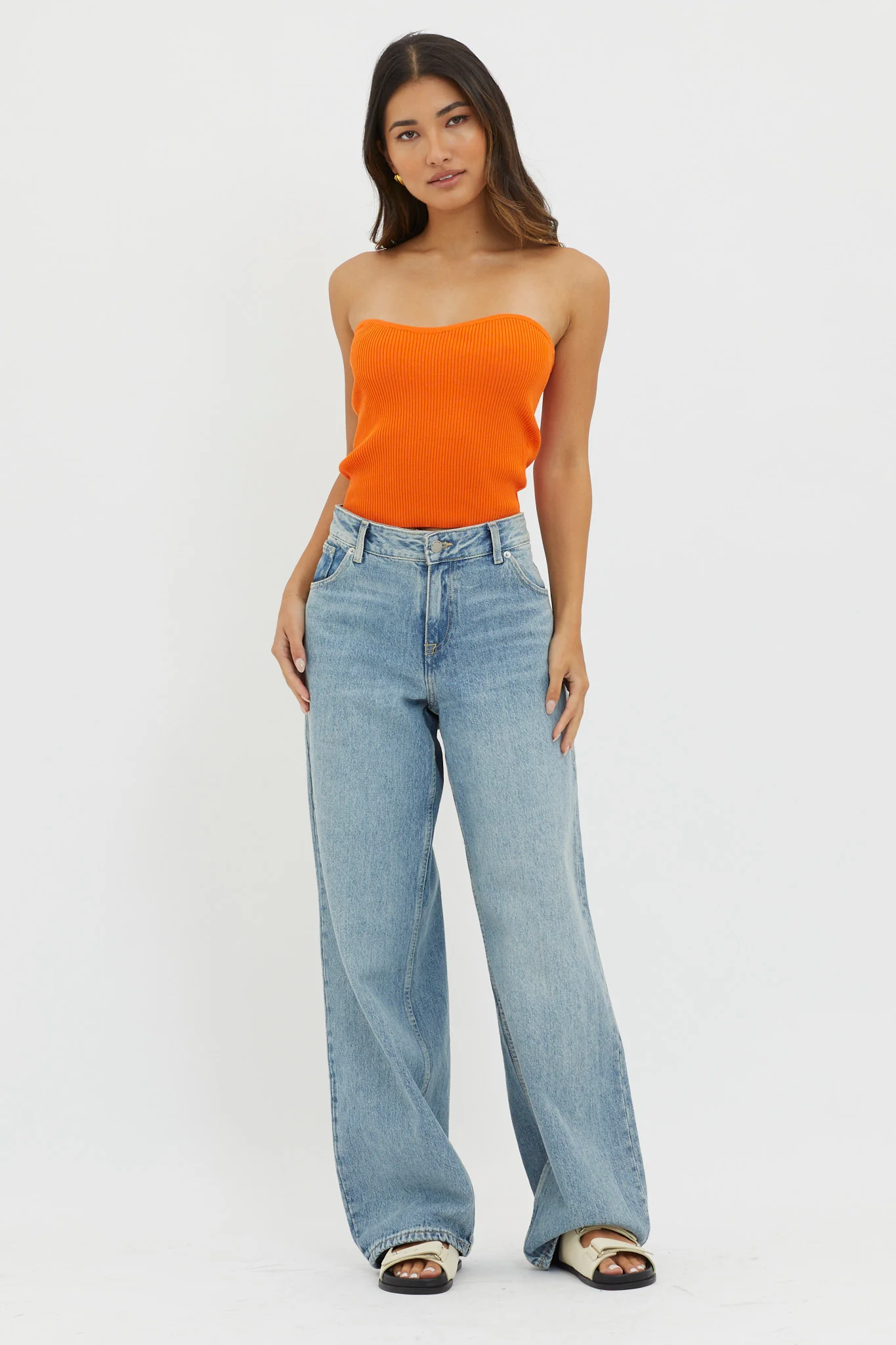 Flora Strapless Knit Top Orange - Image 3