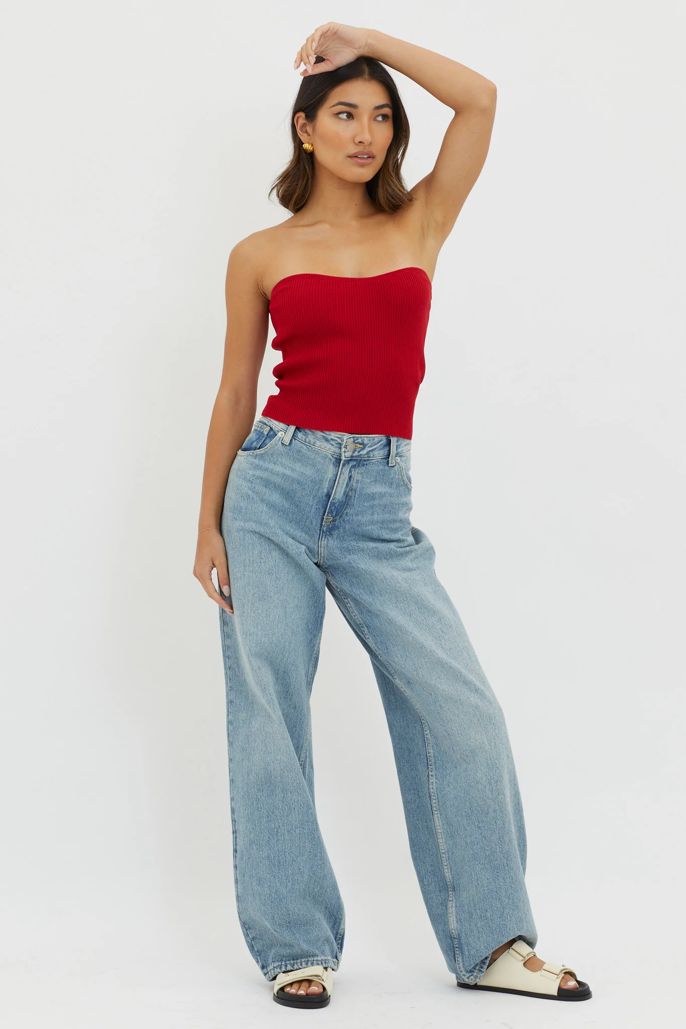 Flora Strapless Knit Top Wine - Image 3