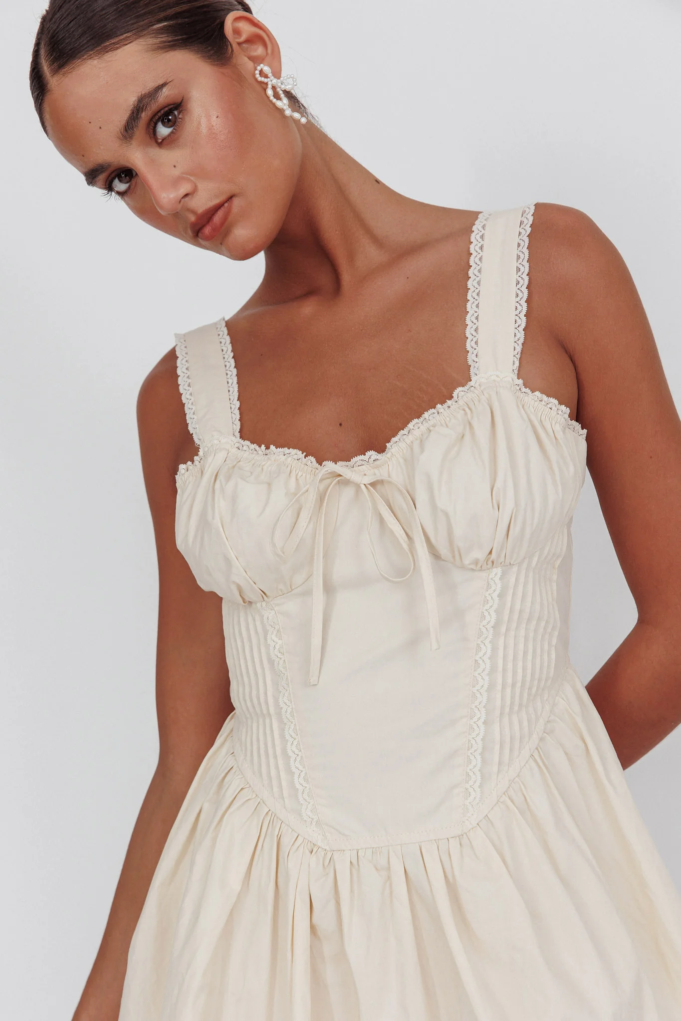 Florabella Corset Bodice Bow Mini Dress Cream - Image 2