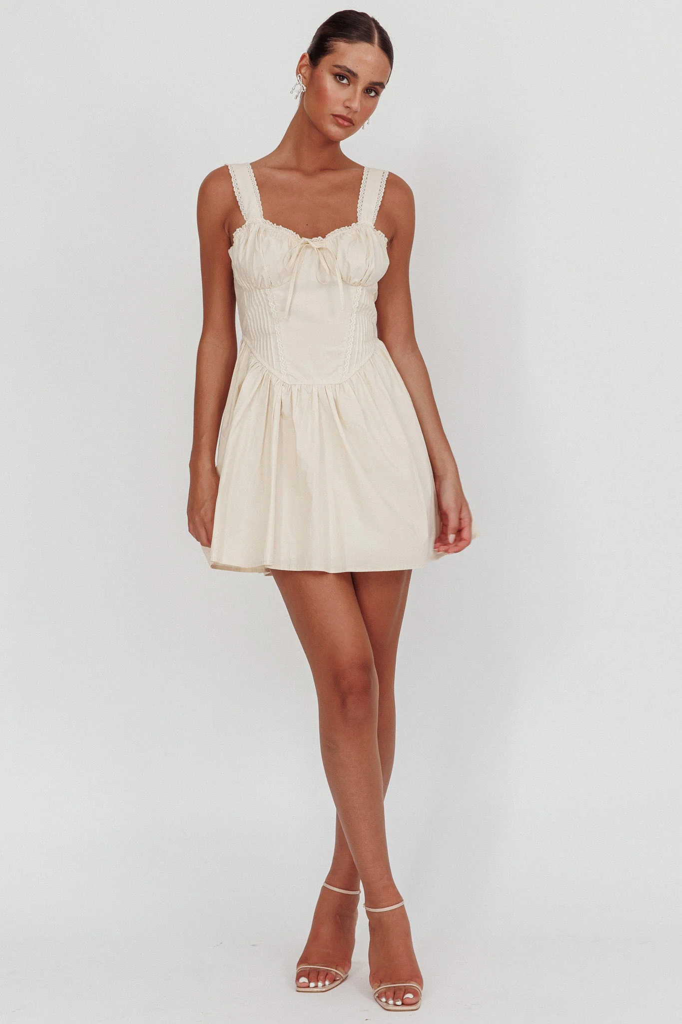 Florabella Corset Bodice Bow Mini Dress Cream - Image 4