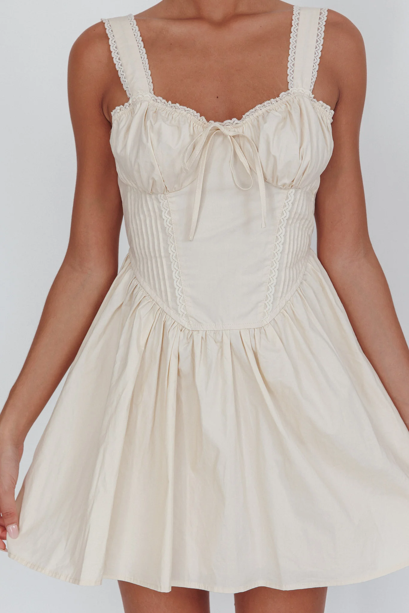 Florabella Corset Bodice Bow Mini Dress Cream - Image 5