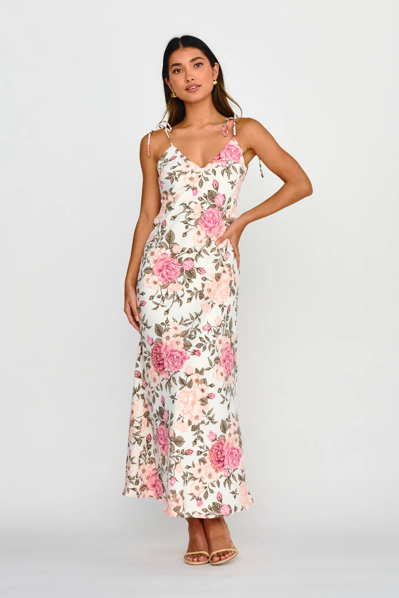 Florenze Tied Shoulder Dress Floral Pink - Image 4