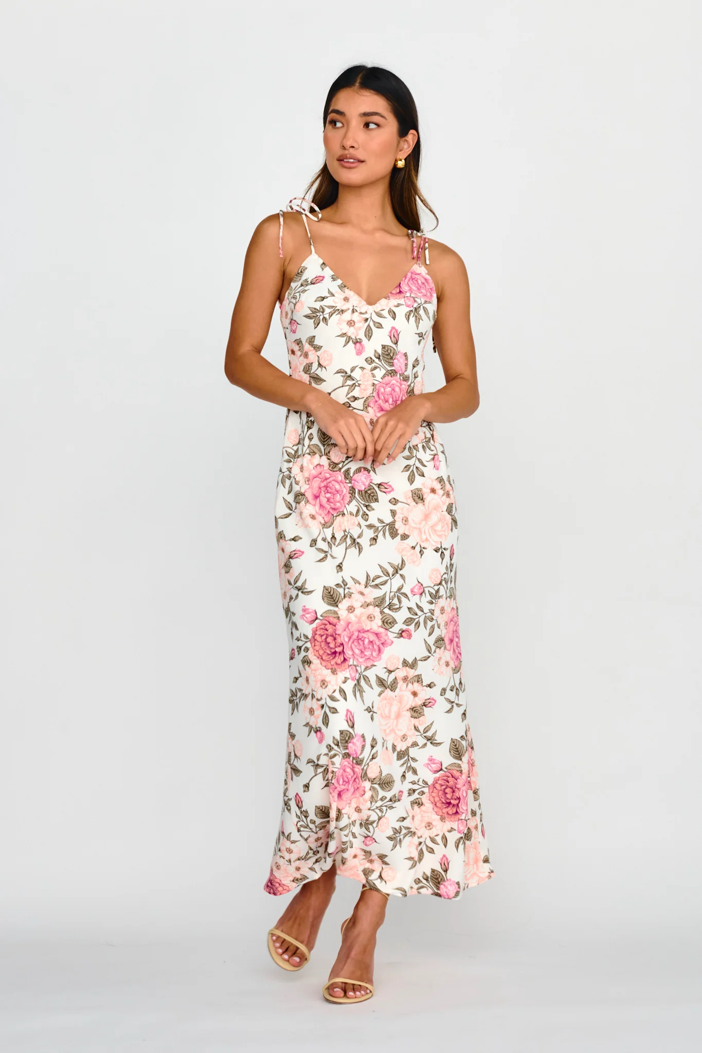 Florenze Tied Shoulder Dress Floral Pink - Image 5