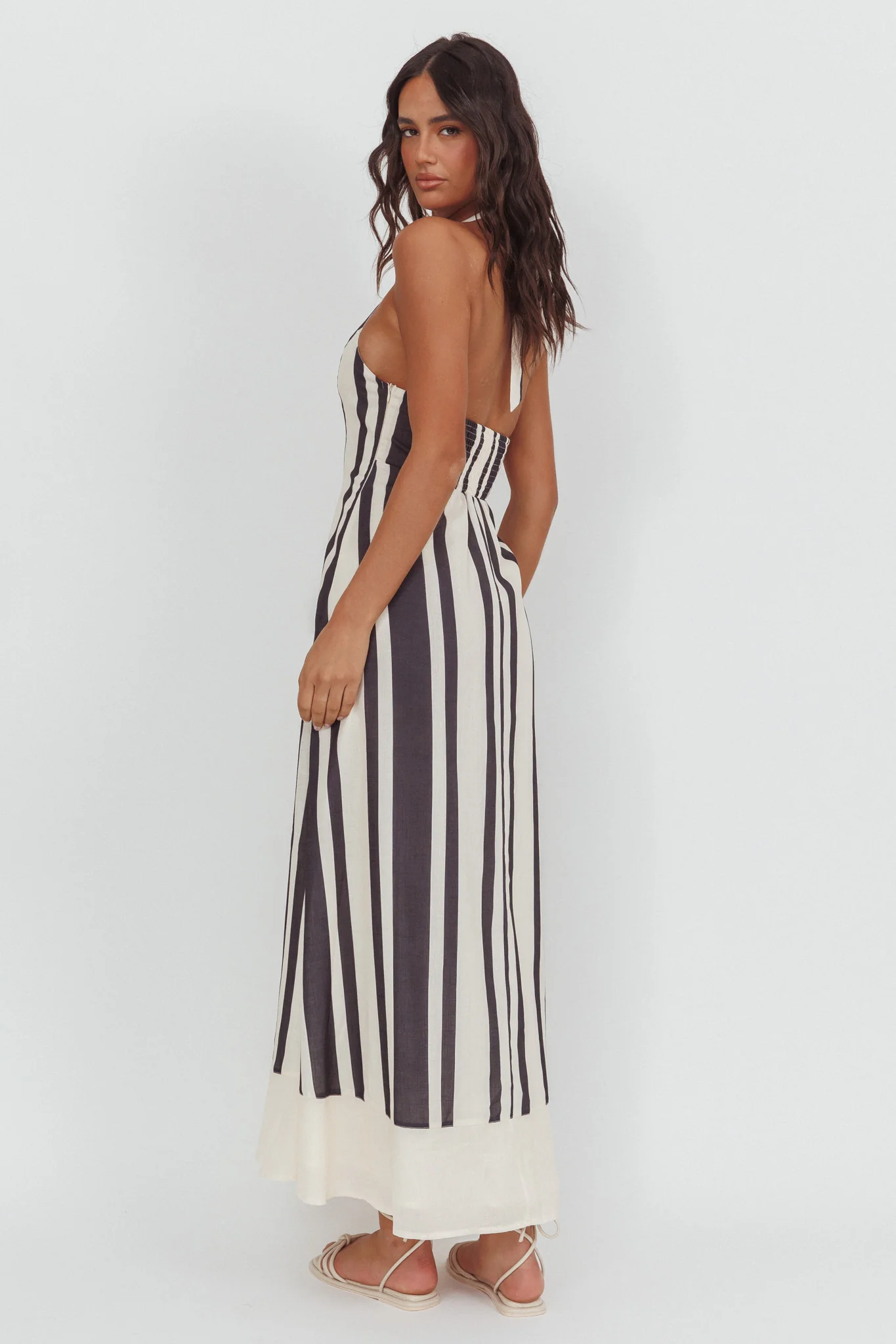 Florie Scoop Neck Halter Maxi Dress Stripe Black - Image 2