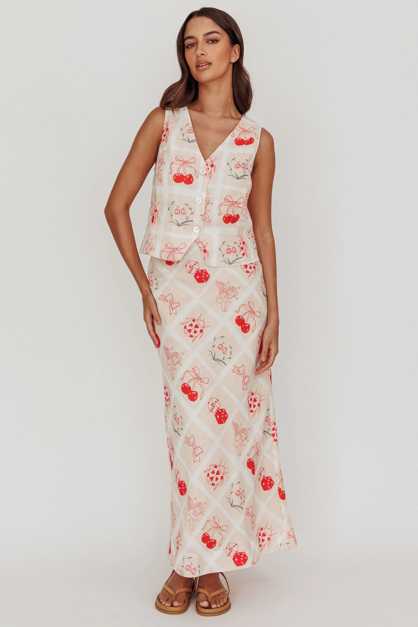 Flowering Romantic Print A-Line Maxi Skirt Beige - Image 3