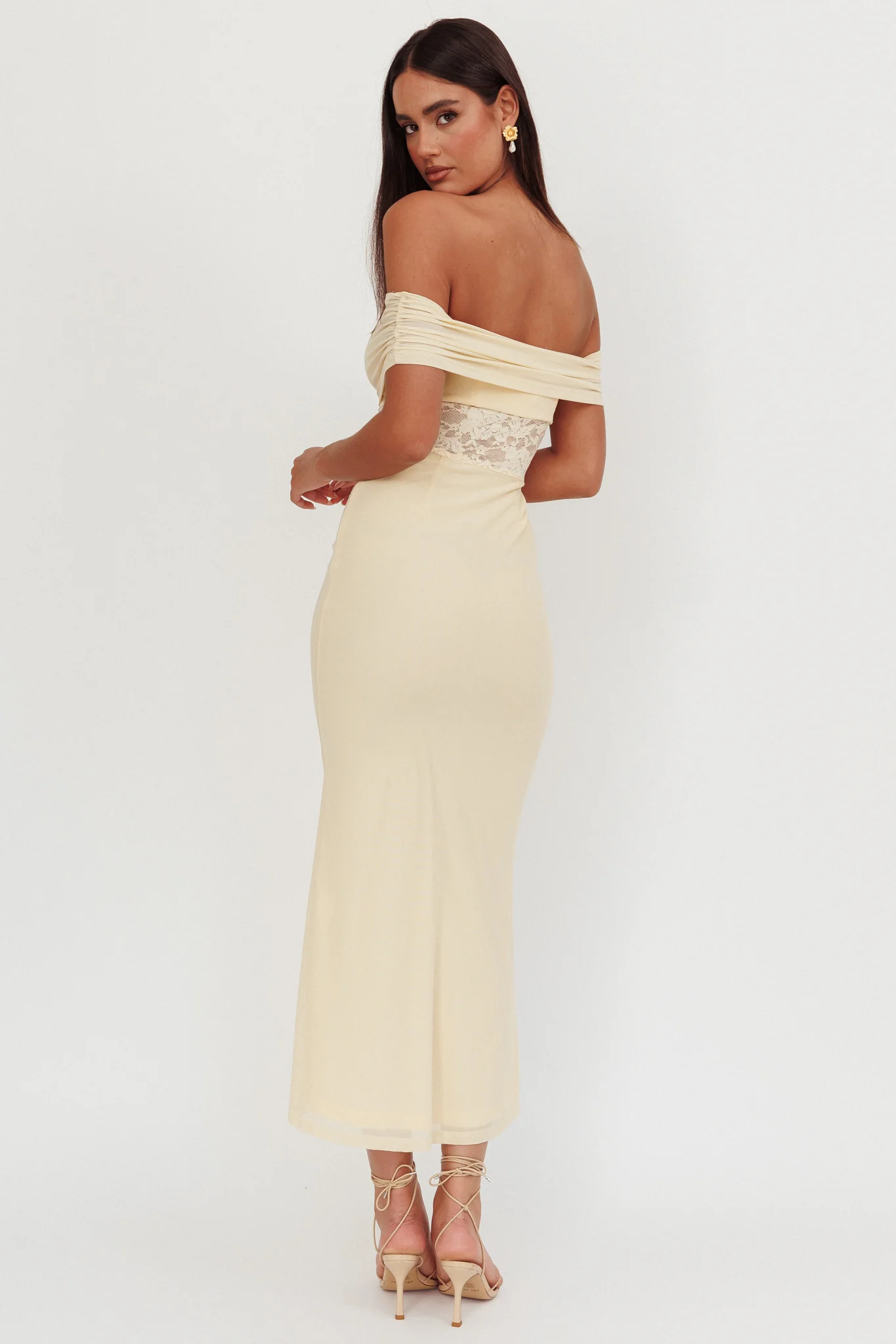 Flutters Off-Shoulder Lace Insert Maxi Dress Cream - Image 2