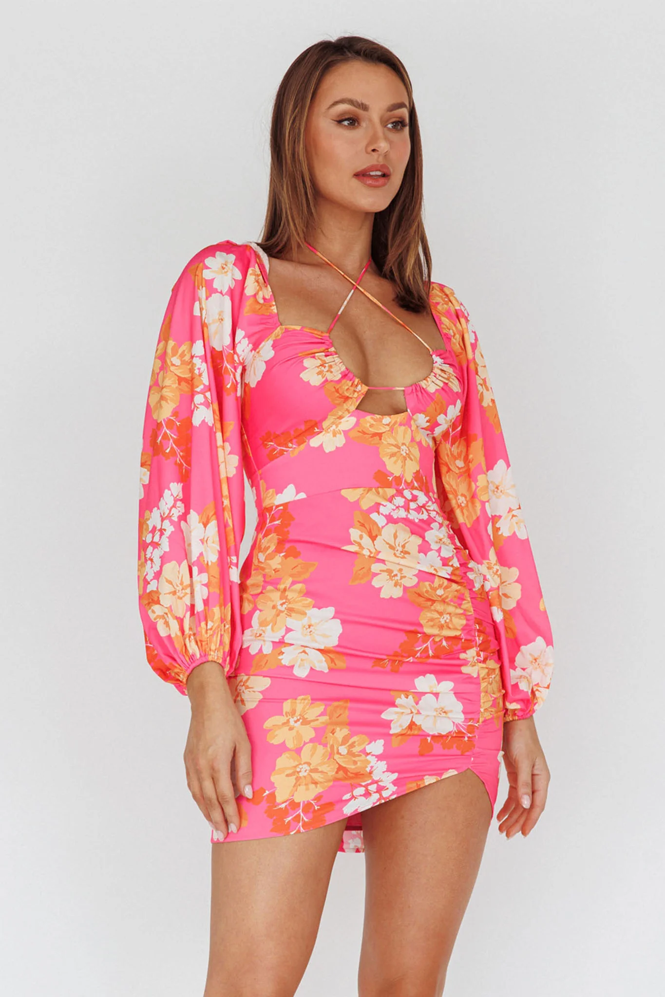 Fly Away Drawstring Bust Dress Floral Pink - Image 5