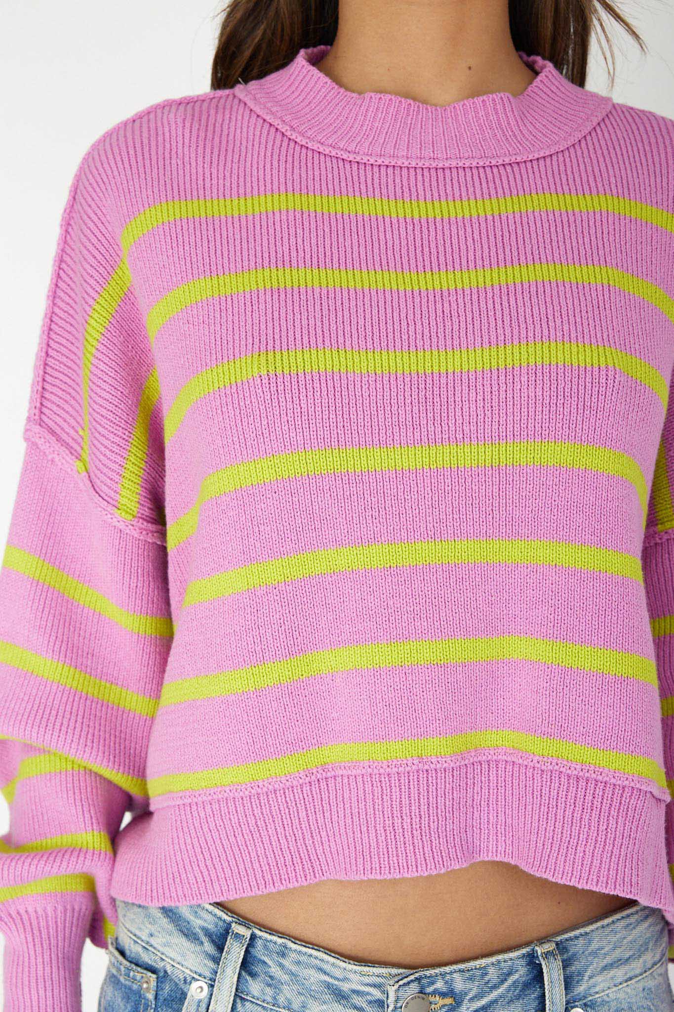 Fly High Drop Shoulder Knit Sweater Stripe Purple - Image 4