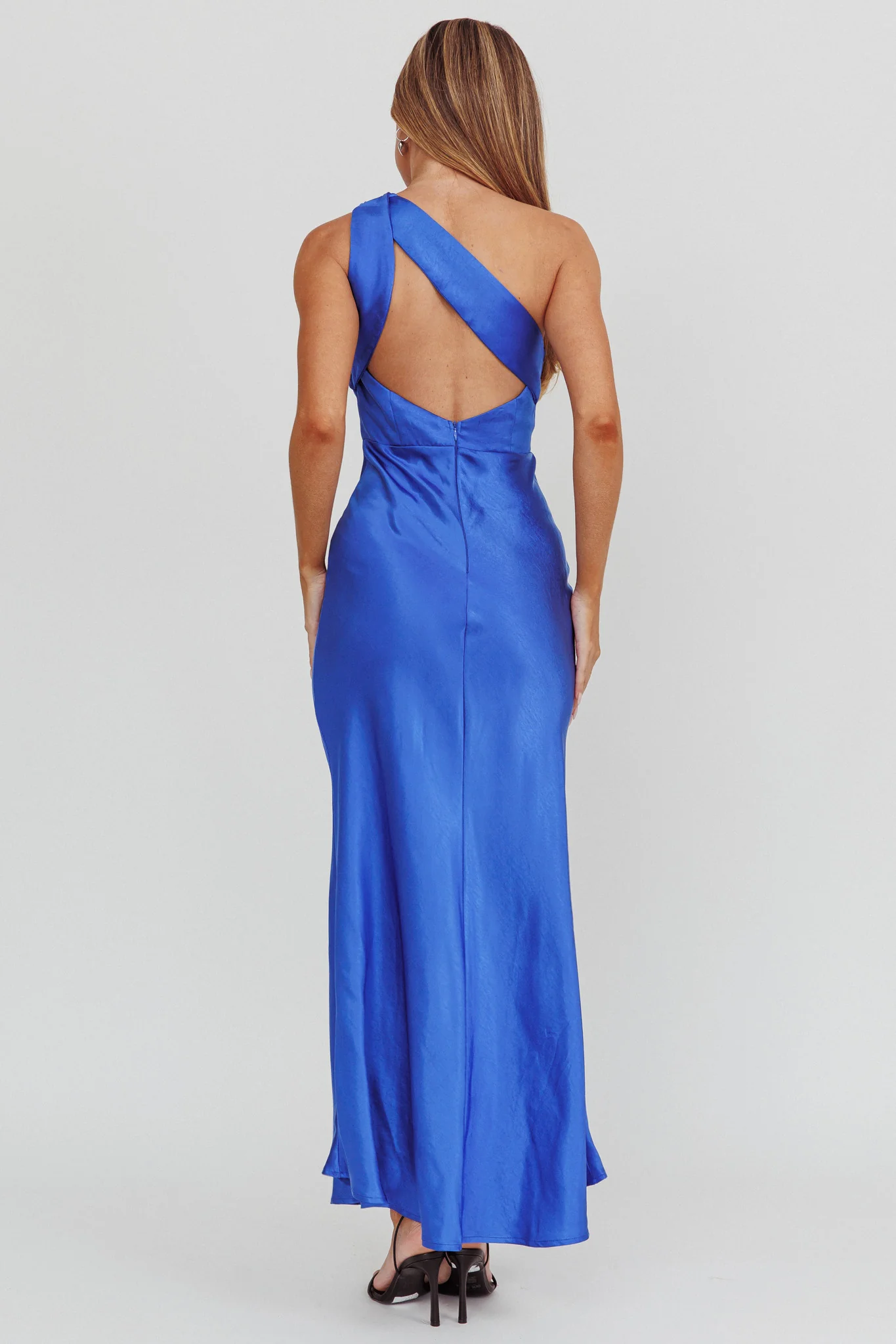 Fly Love Satin One Shoulder Maxi Dress Navy - Image 2
