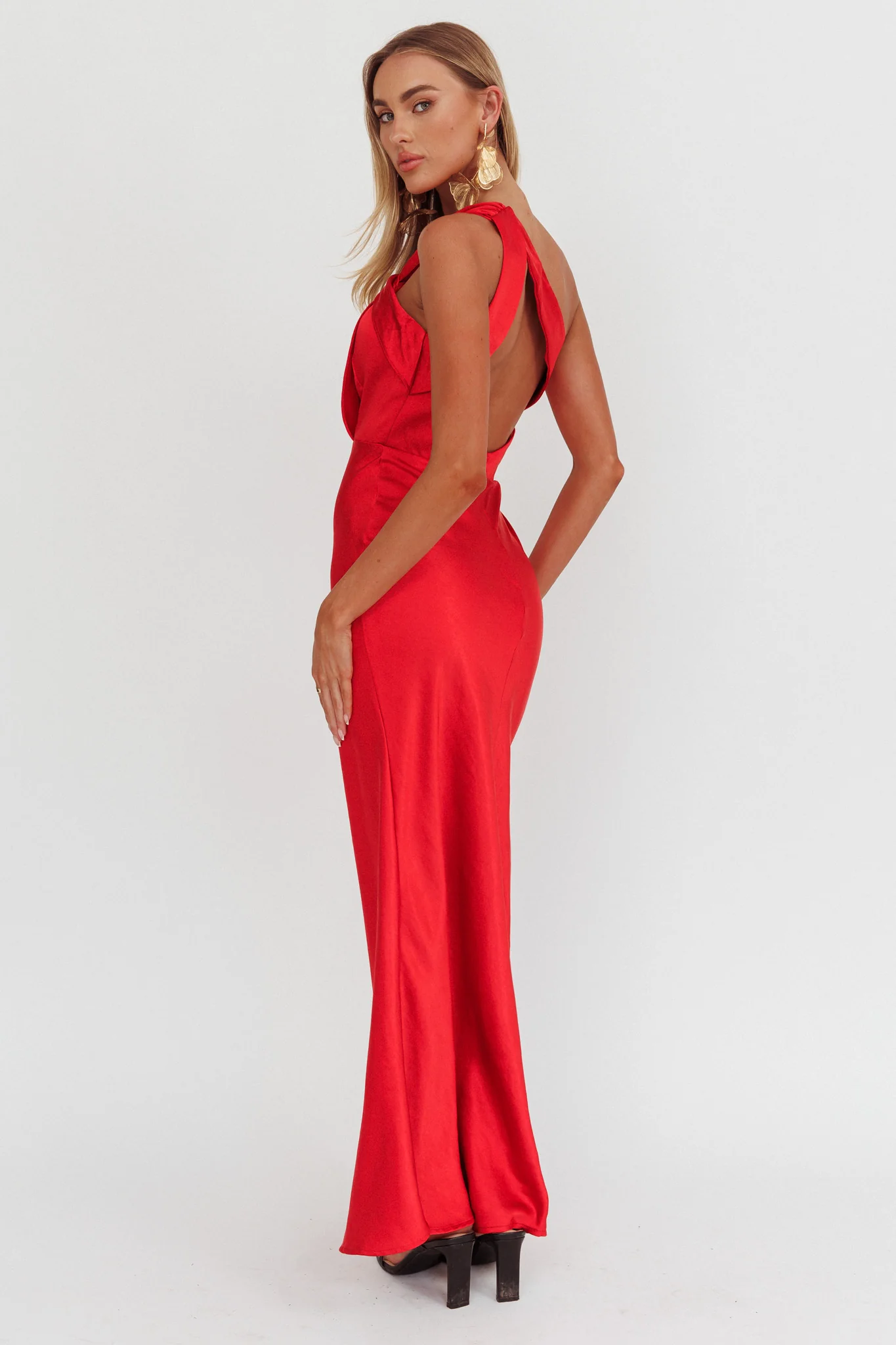 Fly Love Satin One Shoulder Maxi Dress Red - Image 2