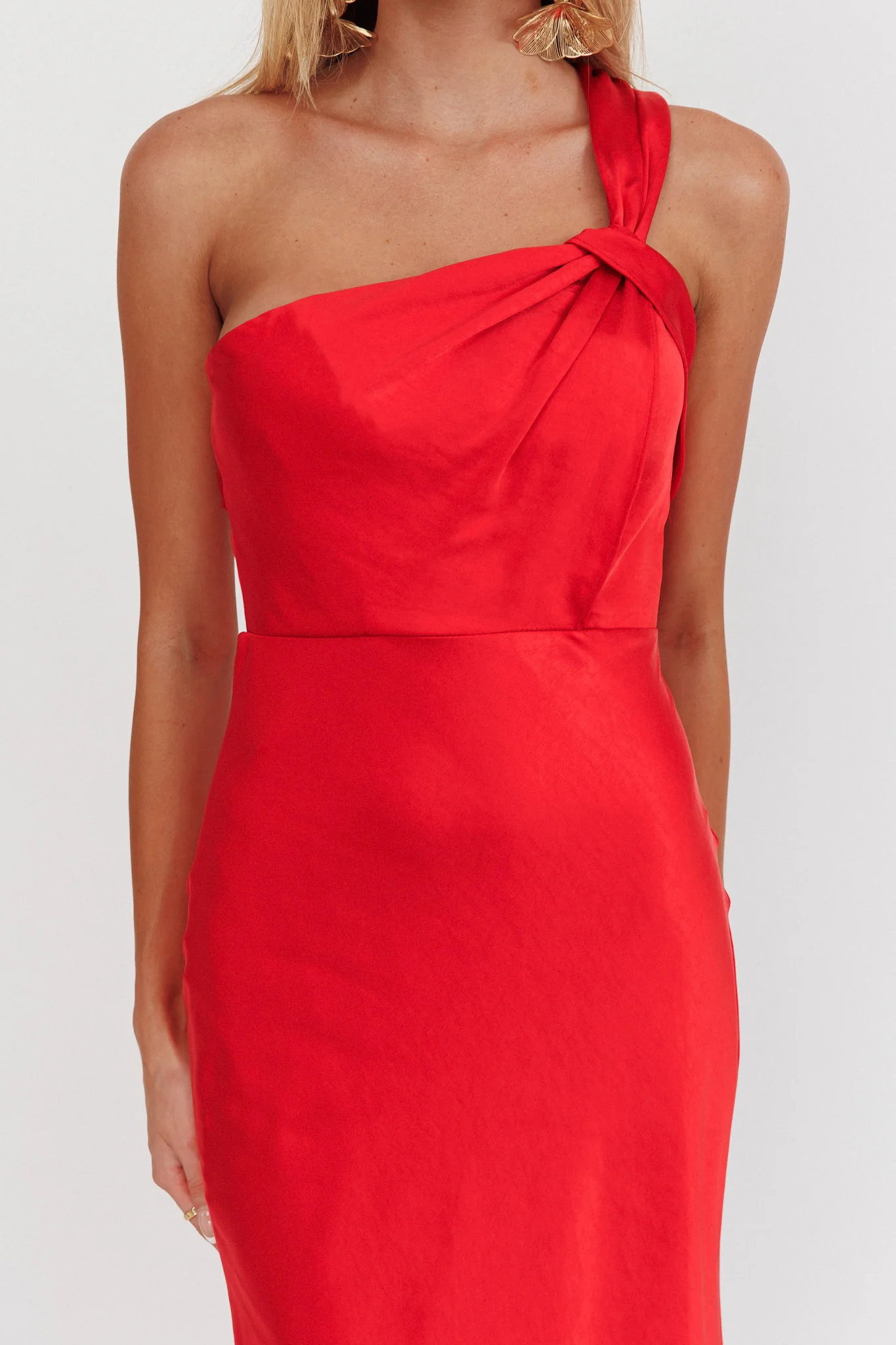 Fly Love Satin One Shoulder Maxi Dress Red - Image 3