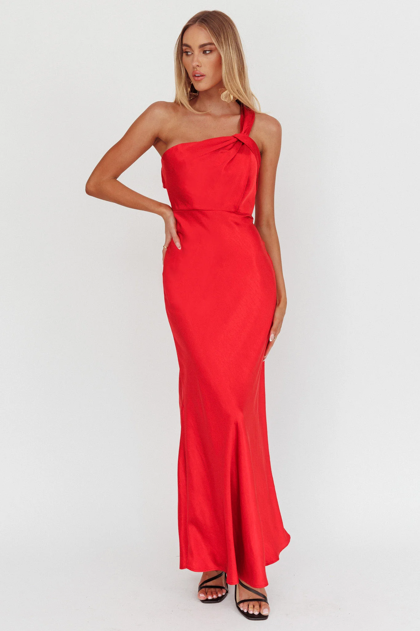 Fly Love Satin One Shoulder Maxi Dress Red - Image 4
