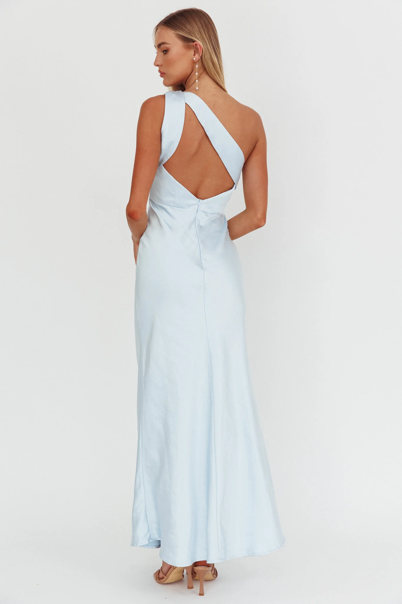 Fly Love Satin One Shoulder Maxi Dress Sky Blue - Image 3