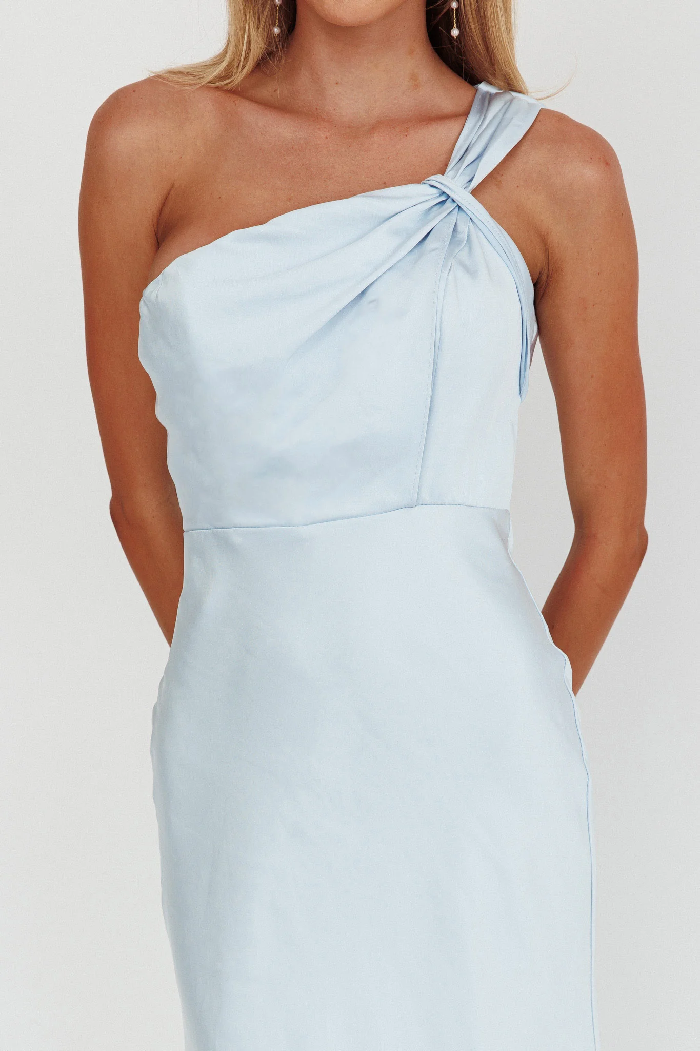Fly Love Satin One Shoulder Maxi Dress Sky Blue - Image 4