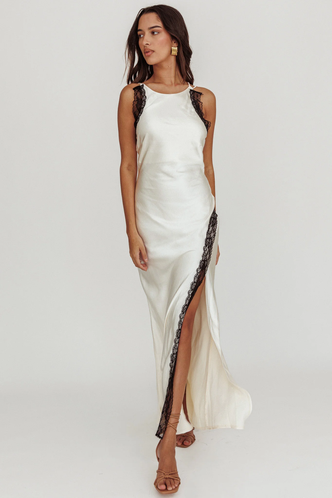 Flying High Lace Trim Maxi Dress Oyster - Image 3