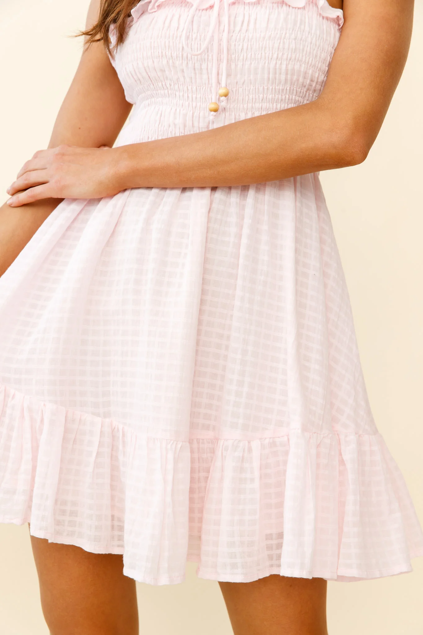 Flynn Frill Strap Shirred Bust Dress Baby Pink - Image 4