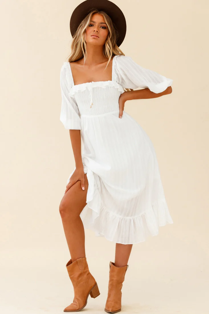 Flynn Off-Shoulder Shirred Bust Midi Dress White - Image 5