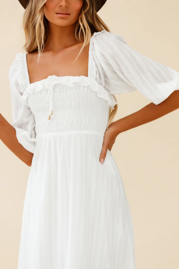 Flynn Off-Shoulder Shirred Bust Midi Dress White - Image 7