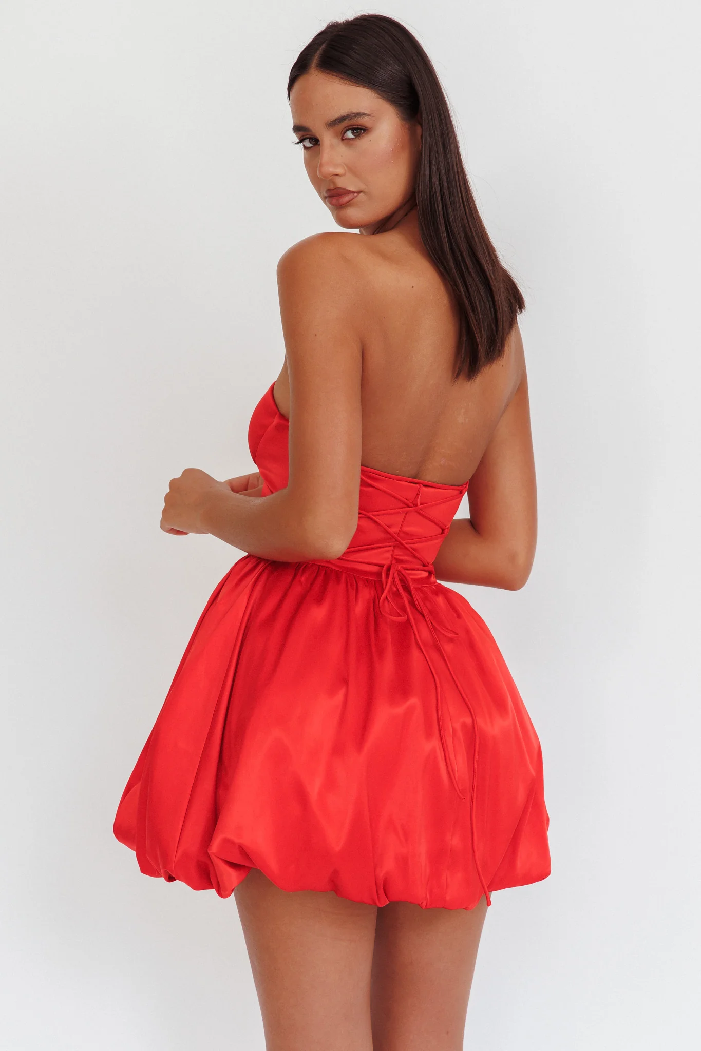 For Love Strapless Balloon Skirt Mini Dress Red - Image 2