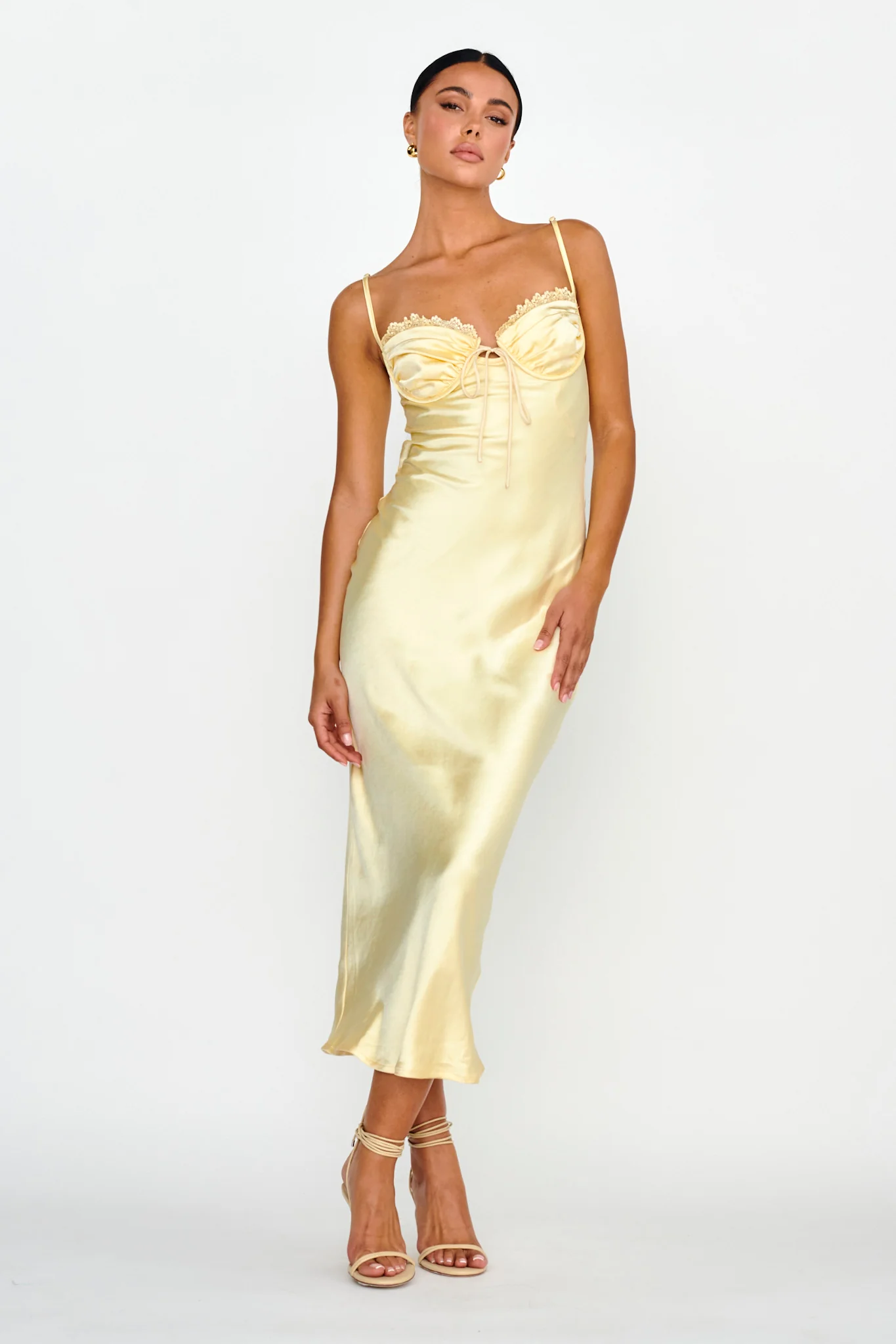 Fortune Lace Trim Bust Tie Midi Dress Butter