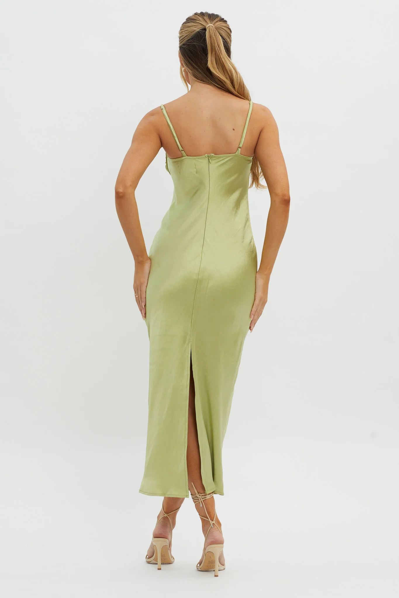 Fortune Lace Trim Bust Tie Midi Dress Lime - Image 3