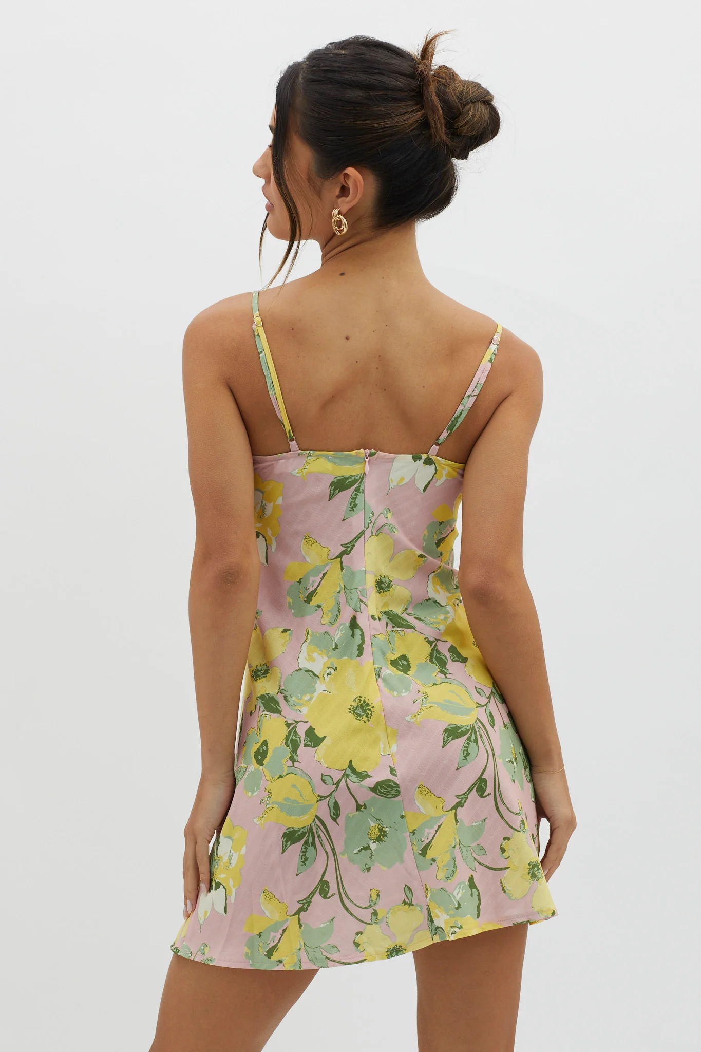 Fortune Lace Trim Bust Tie Mini Dress Floral Pink - Image 3