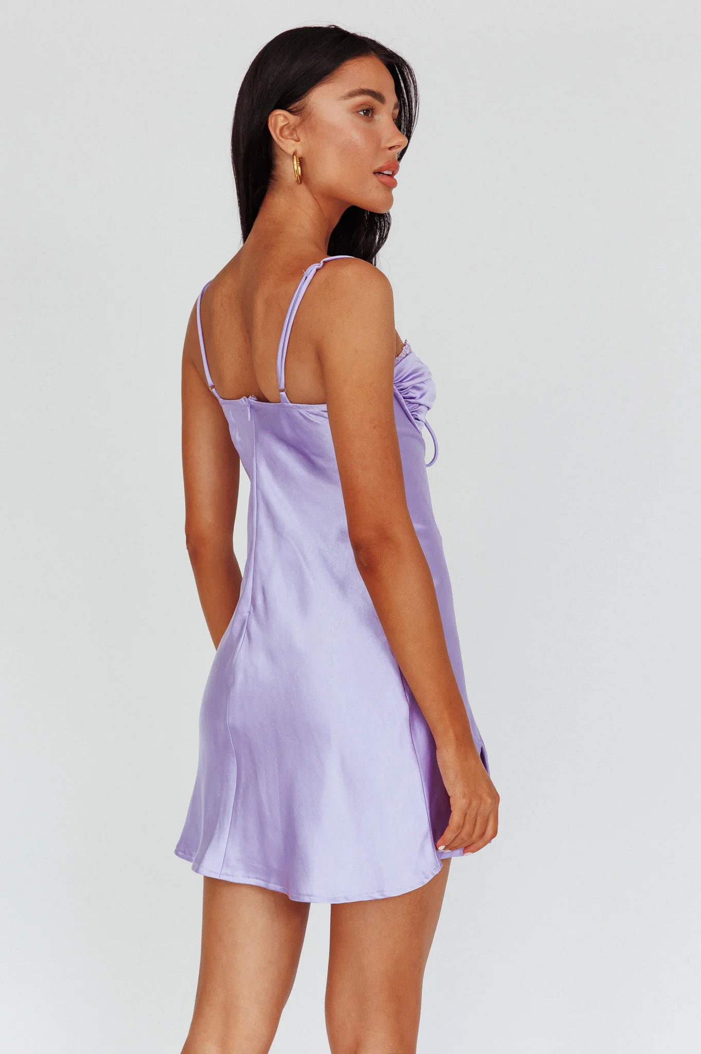 Fortune Lace Trim Bust Tie Mini Dress Lilac - Image 2