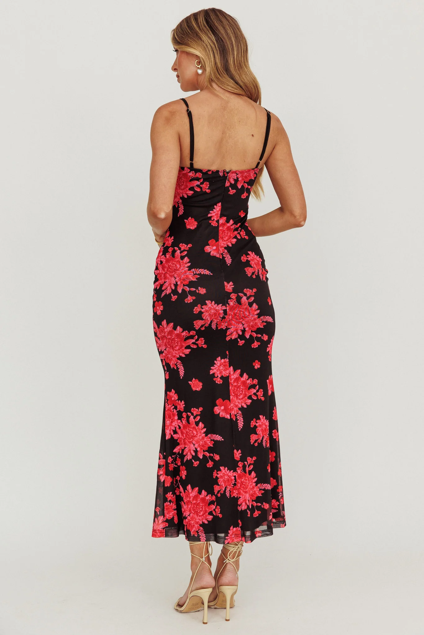 Fortune Lace Trim Mesh Midi Dress Black - Image 4