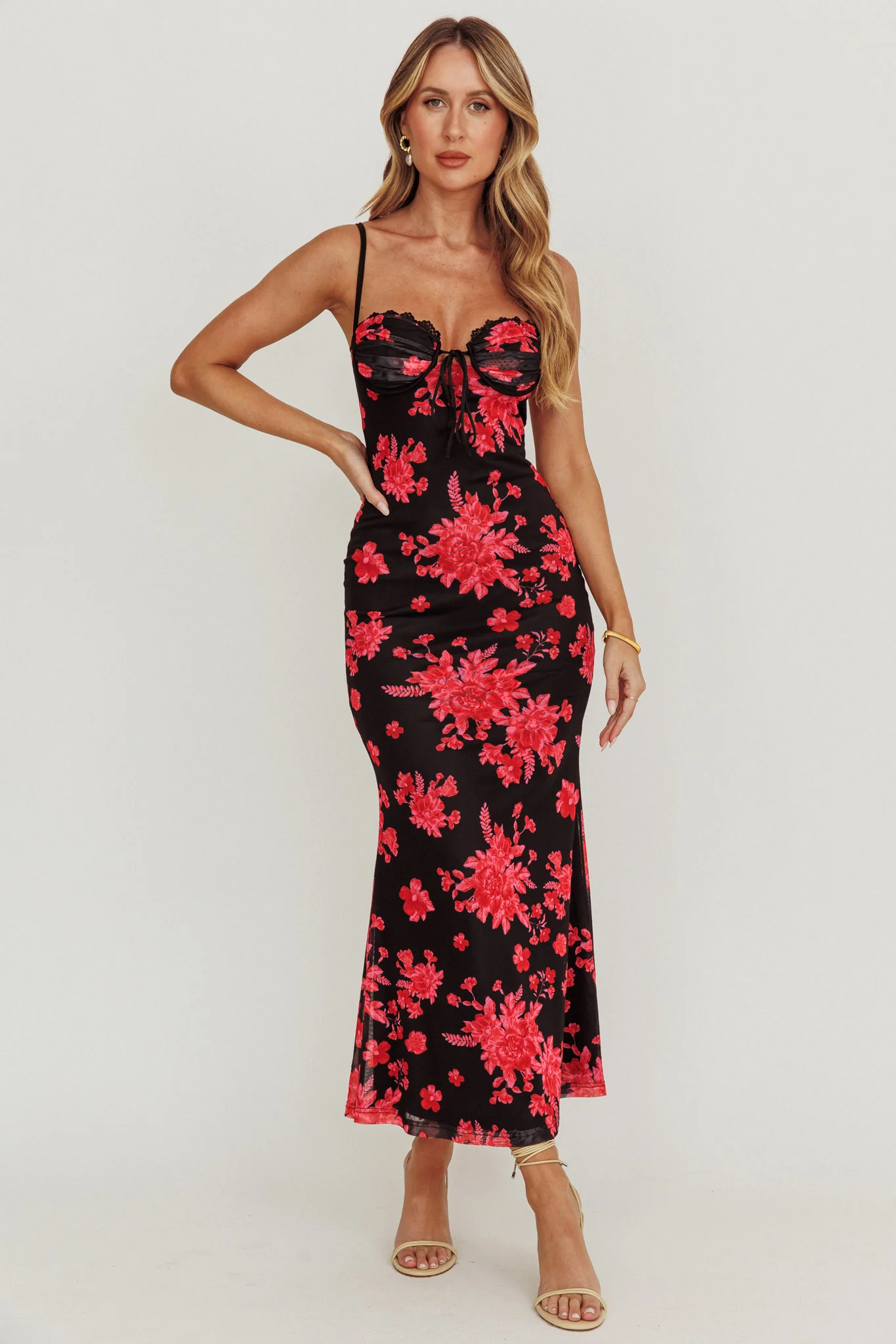 Fortune Lace Trim Mesh Midi Dress Black - Image 5