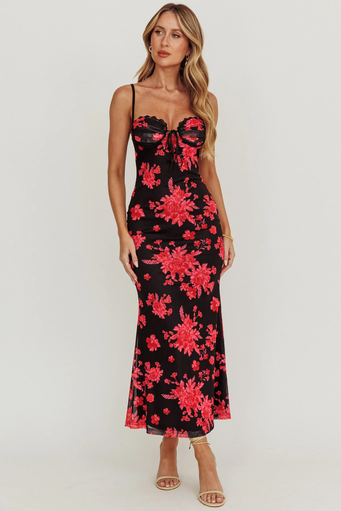 Fortune Lace Trim Mesh Midi Dress Black - Image 7
