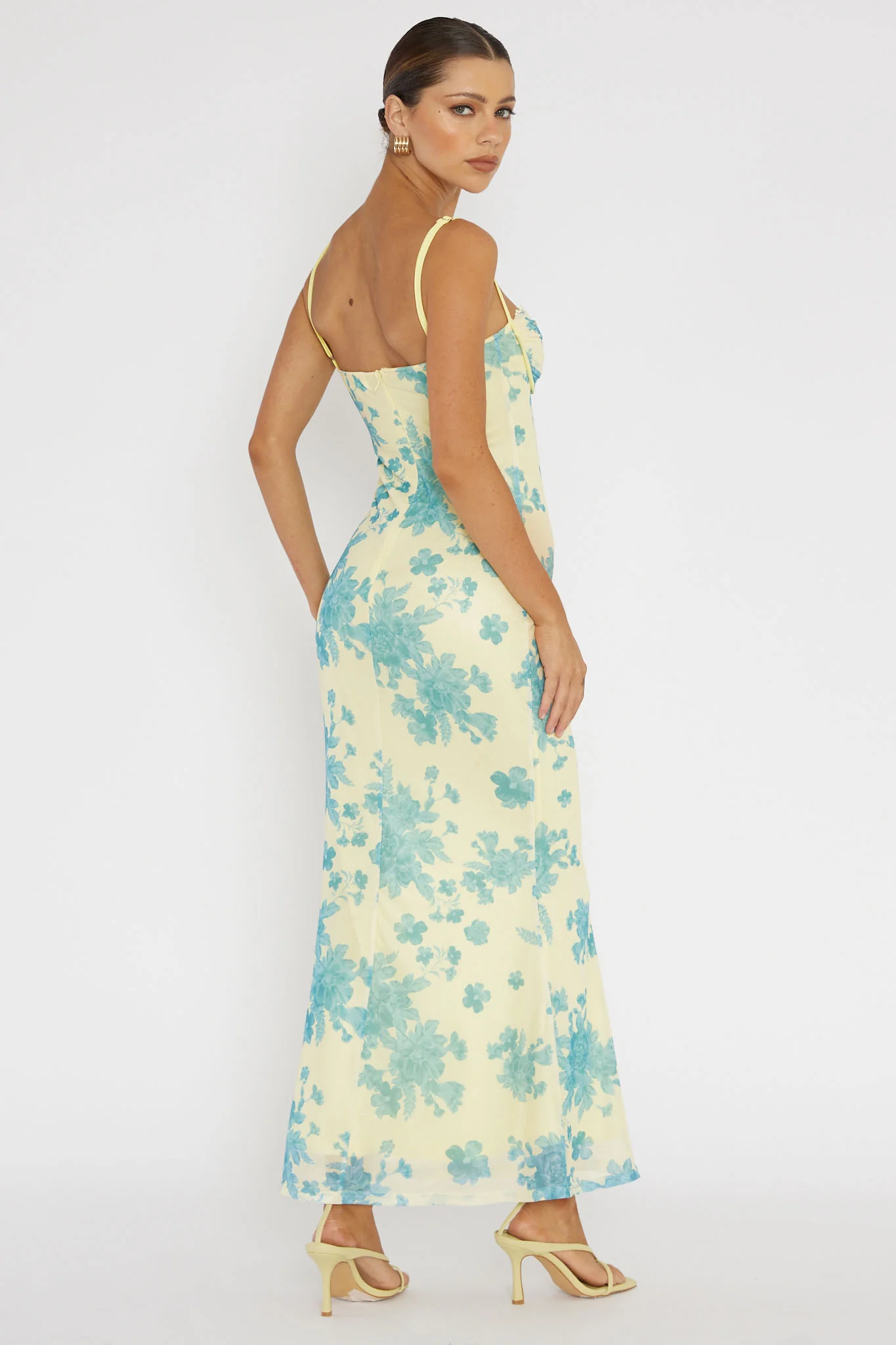 Fortune Lace Trim Mesh Midi Dress Yellow - Image 3