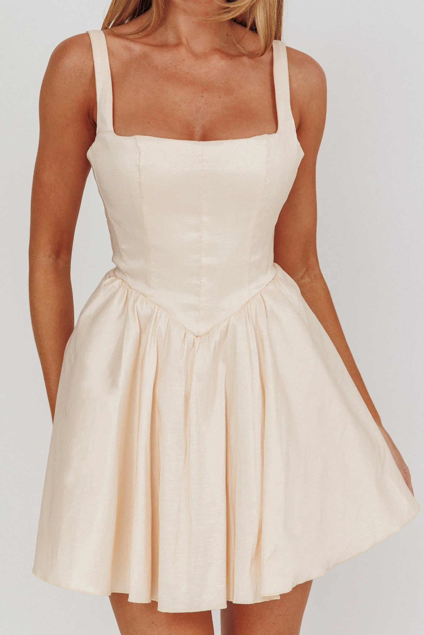 Found You Square Neck Flared Mini Dress Cream - Image 4