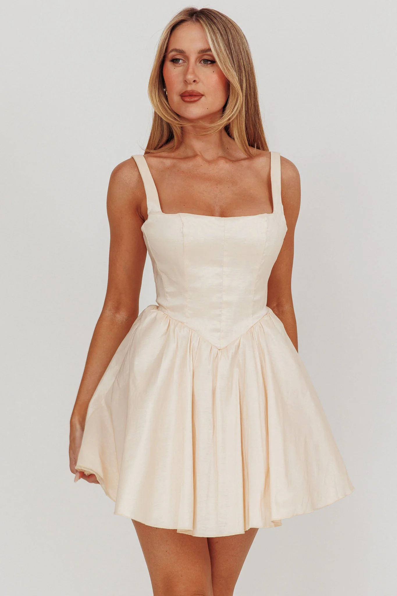 Found You Square Neck Flared Mini Dress Cream - Image 5