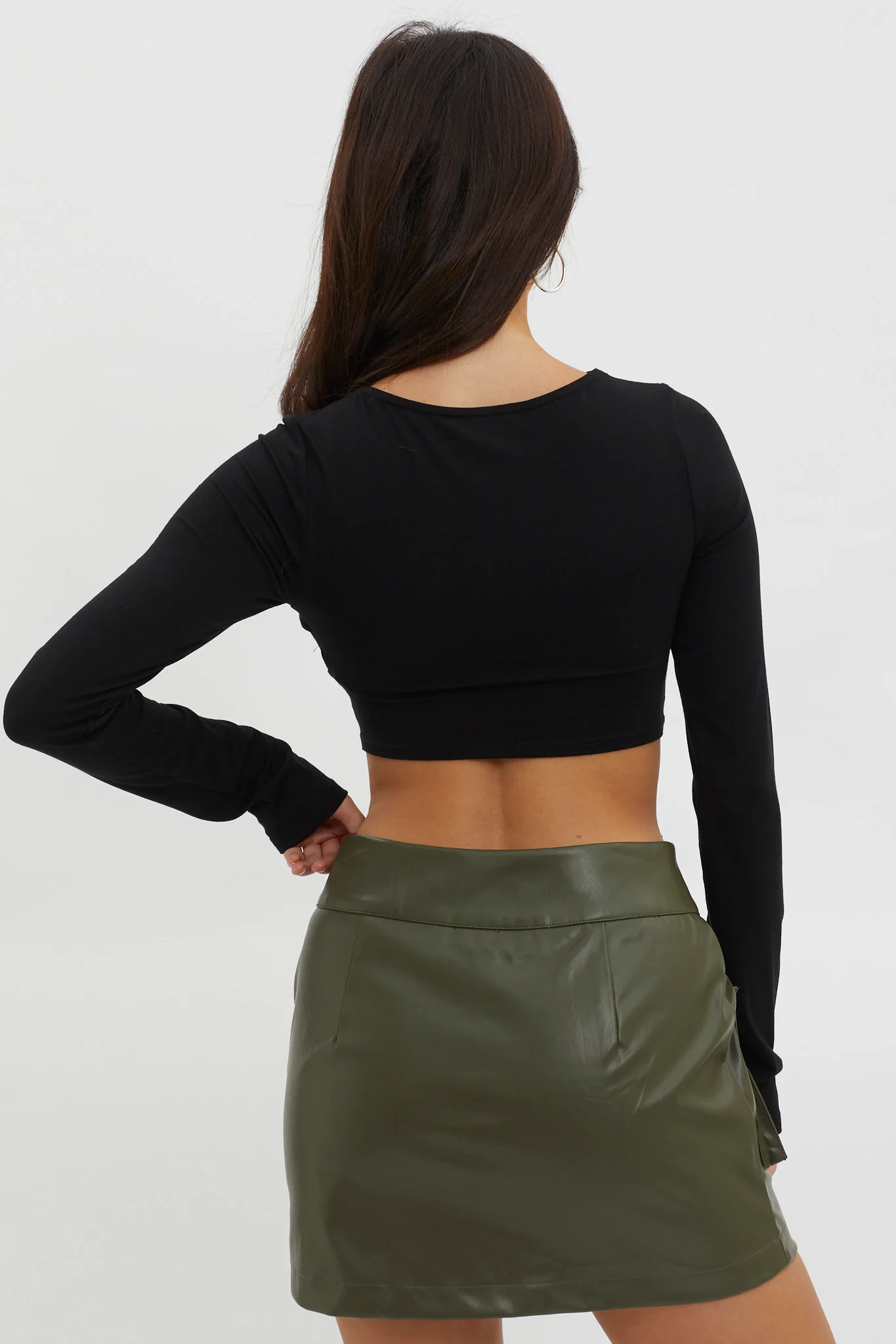 Foxy Twist Long Sleeve Crop Top Black - Image 2