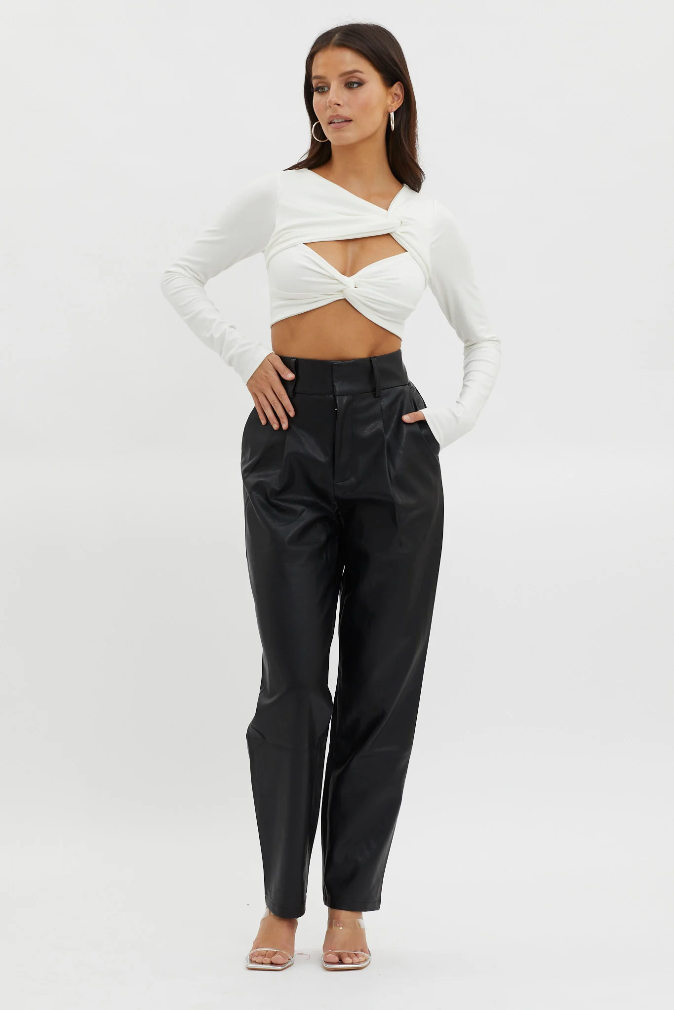 Foxy Twist Long Sleeve Crop Top White - Image 5