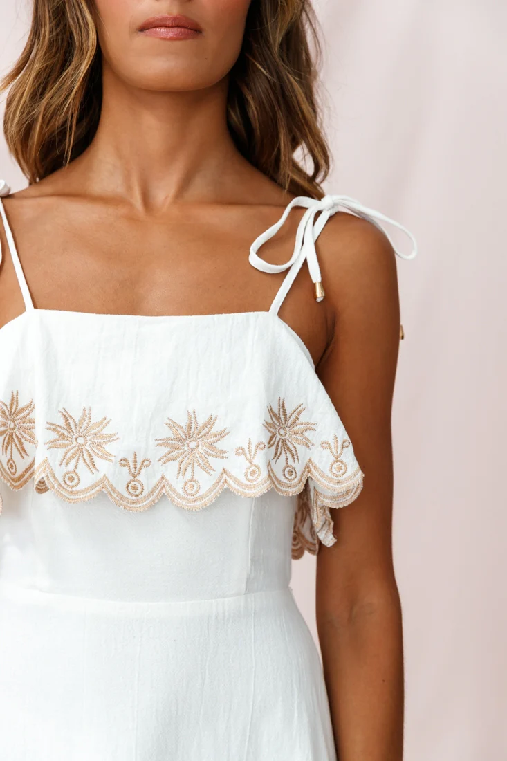 Frankie Shoulder Tie Scalloped Midi Dress White - Image 4
