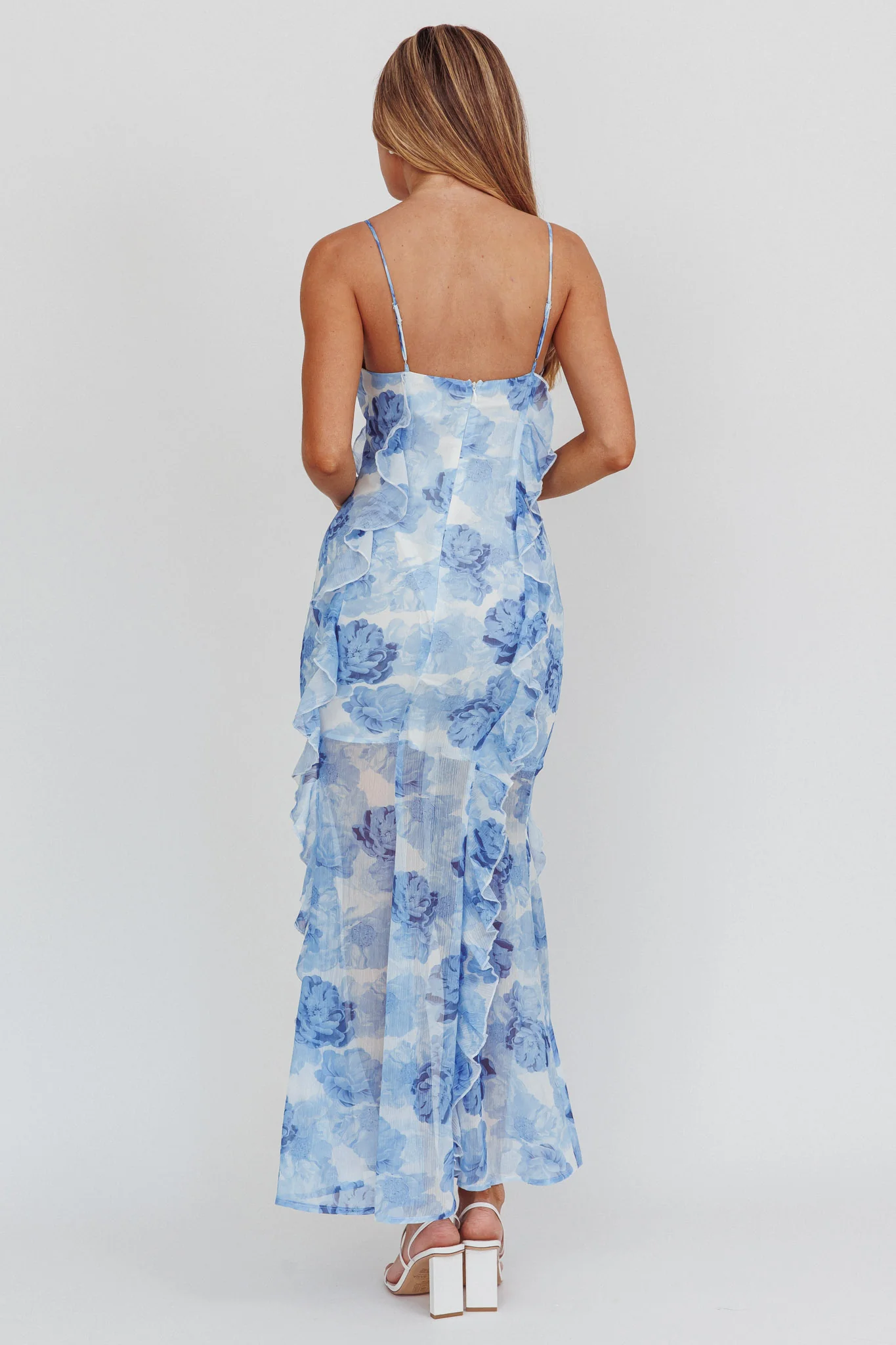 Frannie Vertical Ruffle Maxi Dress Floral Blue - Image 3