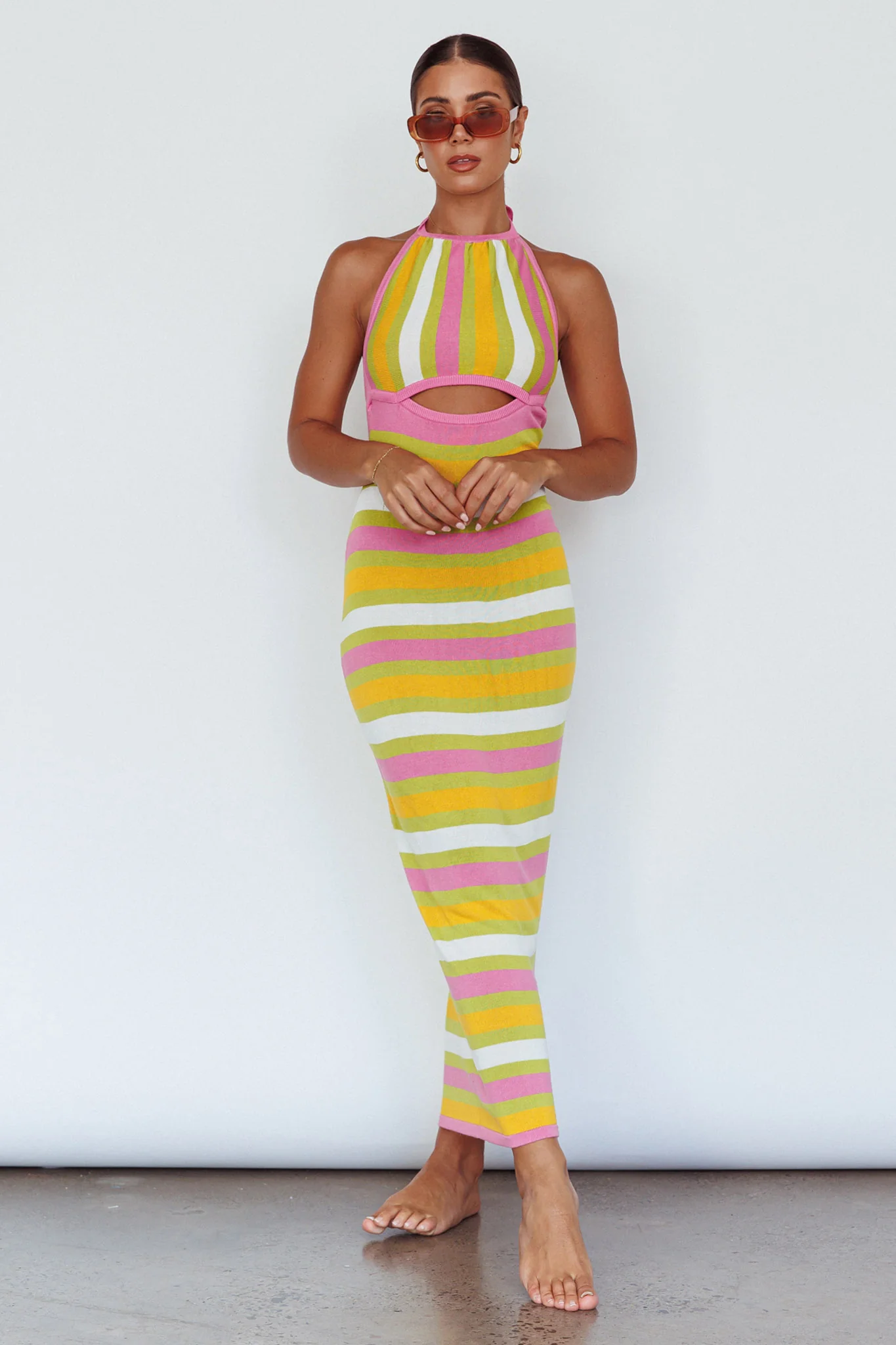 French Riviera Halterneck Knit Maxi Dress Green/Purple - Image 5