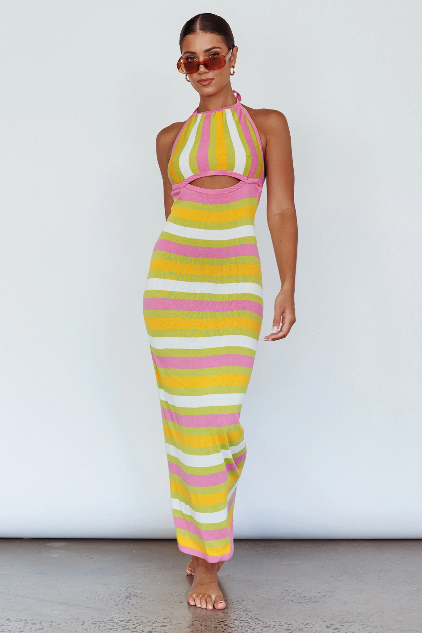 French Riviera Halterneck Knit Maxi Dress Green/Purple - Image 6