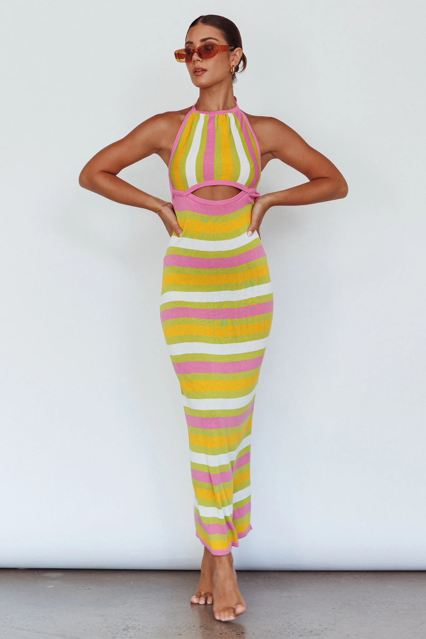 French Riviera Halterneck Knit Maxi Dress Green/Purple - Image 7