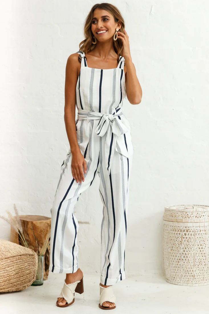 Fresno Straight Leg Pinafore Jumpsuit Stripe Print Navy - Image 2