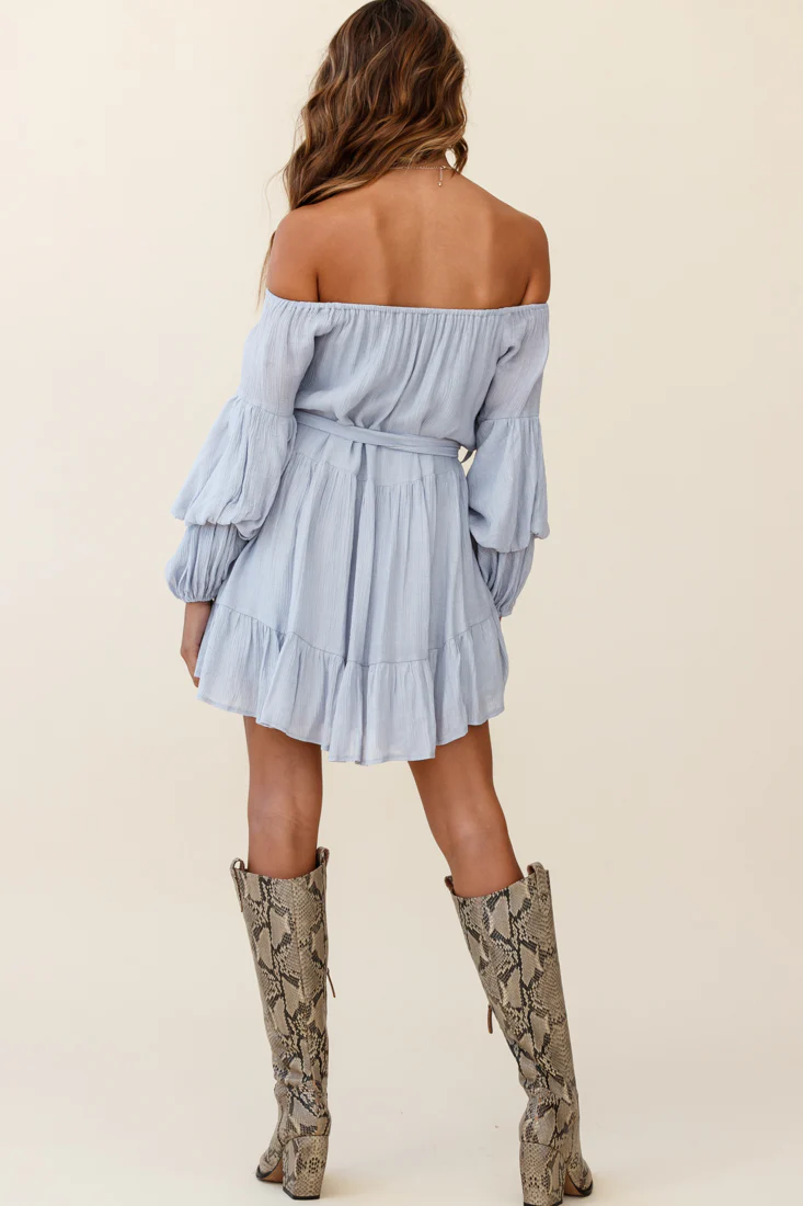 Frida Off-Shoulder Waist Tie Dress Grey - Image 2