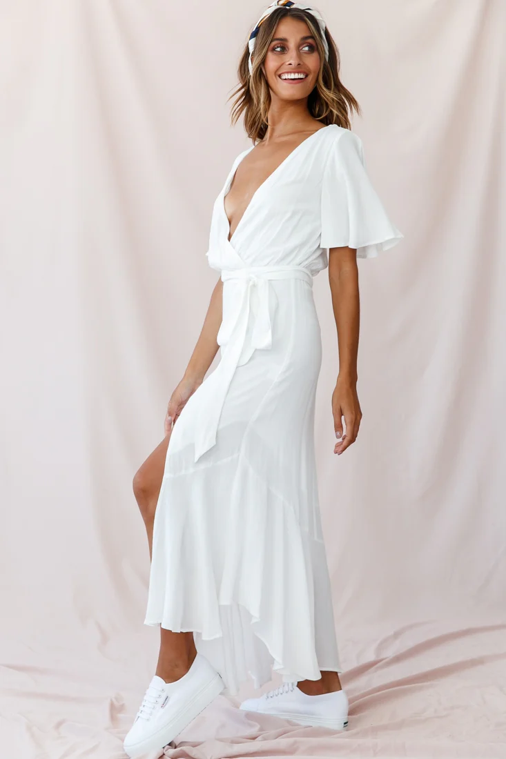 Friday Surplice Neckline Front Split Maxi Dress White - Image 5
