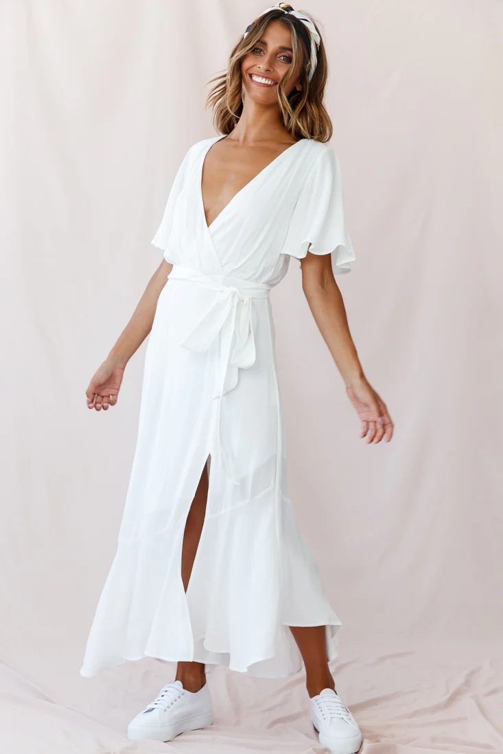 Friday Surplice Neckline Front Split Maxi Dress White - Image 6