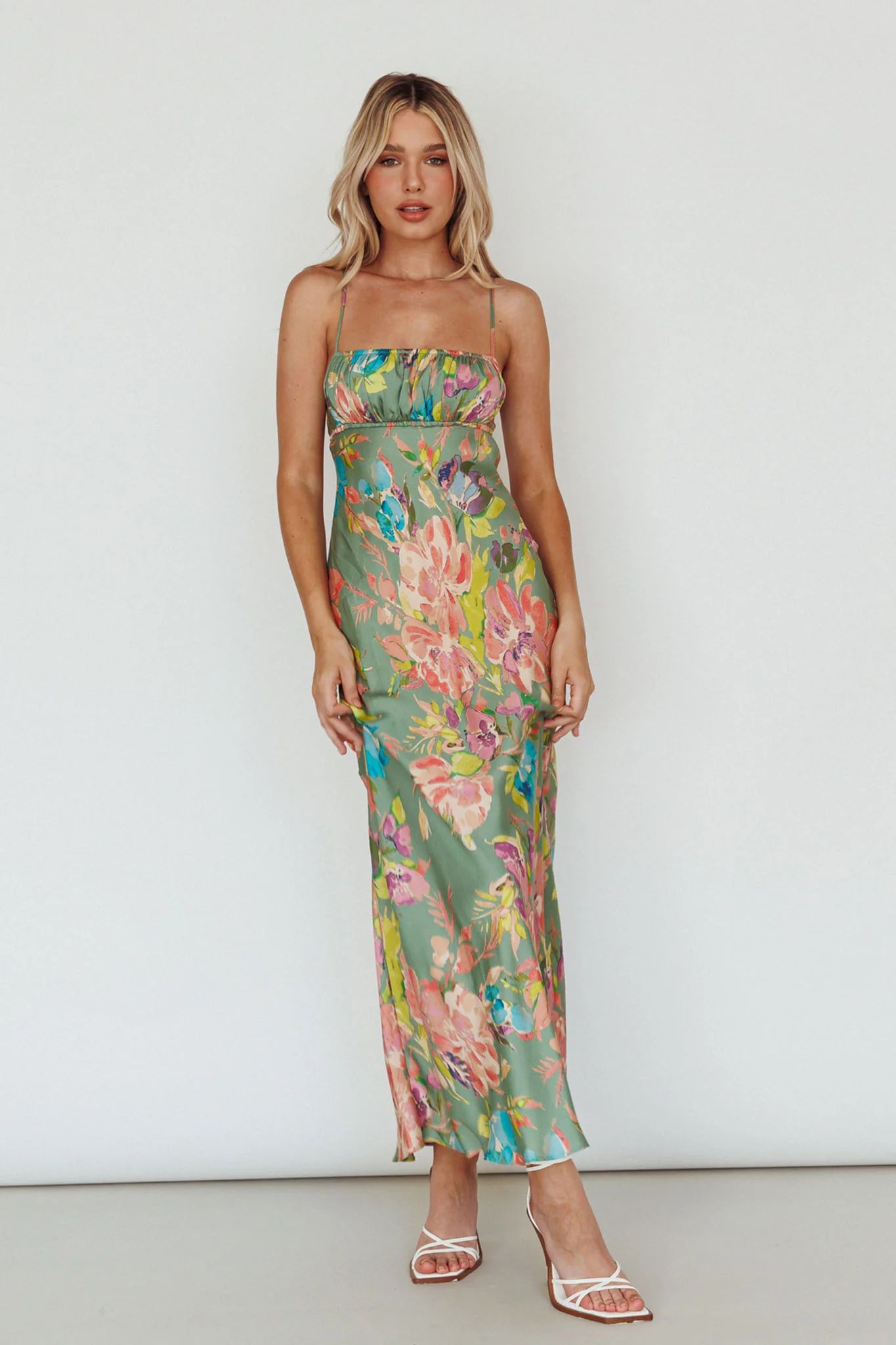 From Above V-Back Midi Dress Floral Green - Image 8