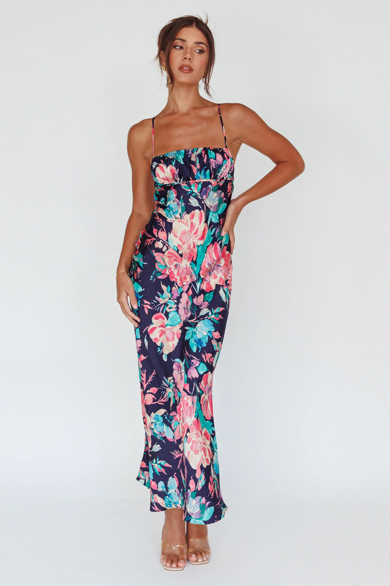From Above V-Back Midi Dress Floral Navy - Image 5