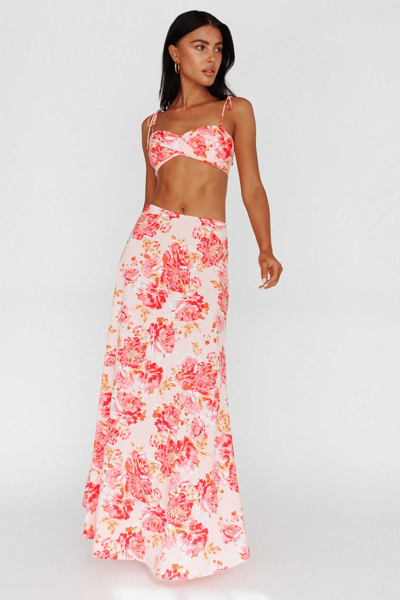 Gabbi Tied Shoulder Crop Top Floral Pink - Image 3