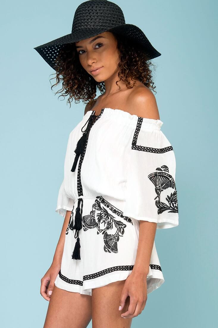 Gabriella Embroidered Tassel Romper White - Image 4