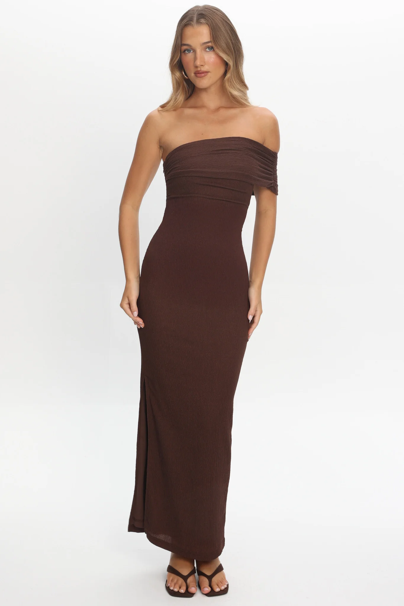 Gala One-Shoulder Maxi Dress Chocolate - Image 2